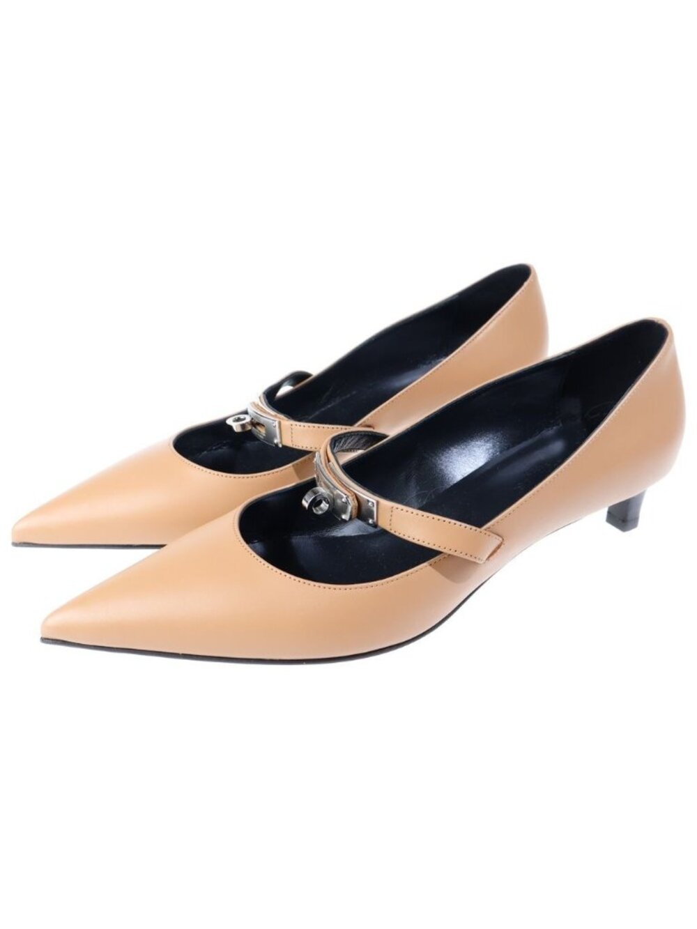 Hermes Chiara Kelly Buckle Leather Pointed Toe Pumps Heels Brown